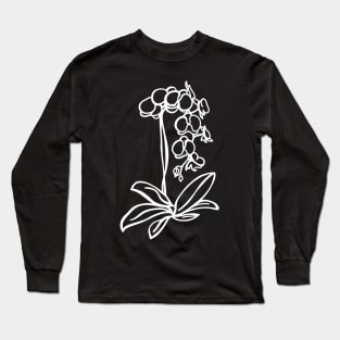 Line Art Orchid in White Long Sleeve T-Shirt